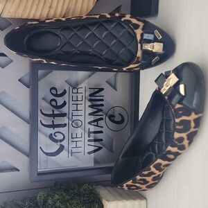 Michael Kors Leopard Print Flats Black and Gold Size 6.5